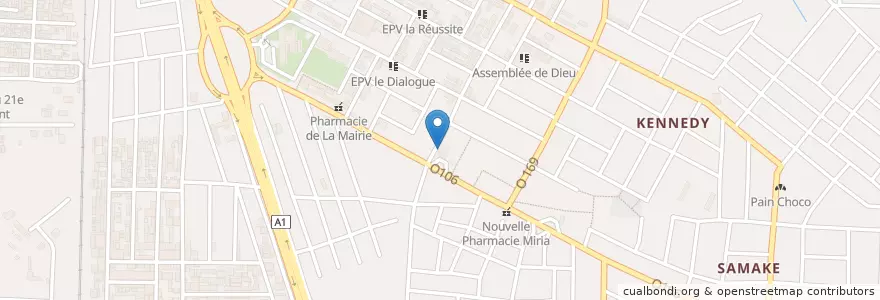 Mapa de ubicacion de Mosquée Petro Ivoire en Côte D'Ivoire, Abidjan, Abobo.