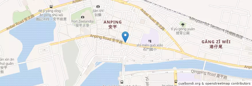 Mapa de ubicacion de 黑輪米血2元 en Taiwán, 臺南市, 安平區.