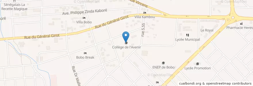 Mapa de ubicacion de Collège de l'Avenir en بوركينا فاسو, ارتفاع أحواض, Houet.