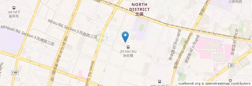 Mapa de ubicacion de 赤崁樓浮水花枝羹 en 臺灣, 臺南市, 中西區.