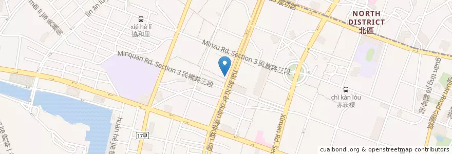 Mapa de ubicacion de 八串心燒烤 en Taiwán, 臺南市, 中西區.