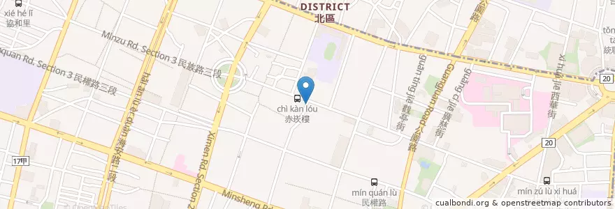 Mapa de ubicacion de 呷霸白北浮水魚羹 en Taiwan, 臺南市, 中西區.