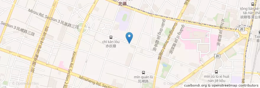 Mapa de ubicacion de 喜得炭火燒三明治 en Тайвань, Тайнань, 中西區.