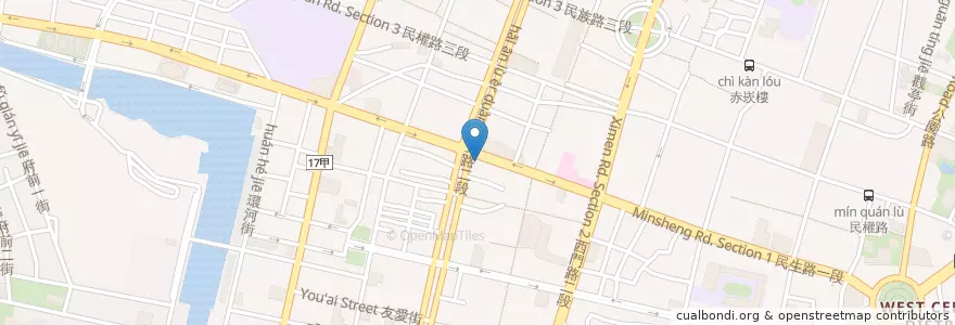 Mapa de ubicacion de 田田茶鋪 en Taiwan, Tainan, 中西區.