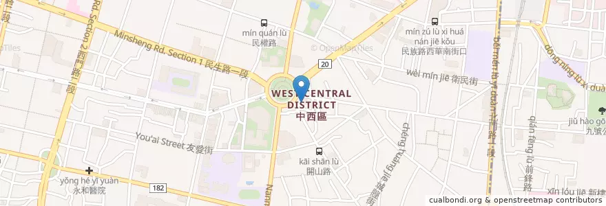 Mapa de ubicacion de 中西區青年/銀同里活動中心 en 台湾, 台南市, 中西区.