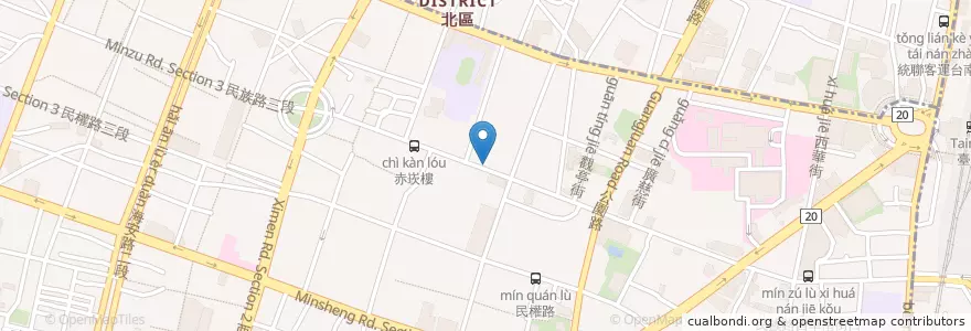 Mapa de ubicacion de 台南擔子麵 en Taiwan, Tainan, 中西區.
