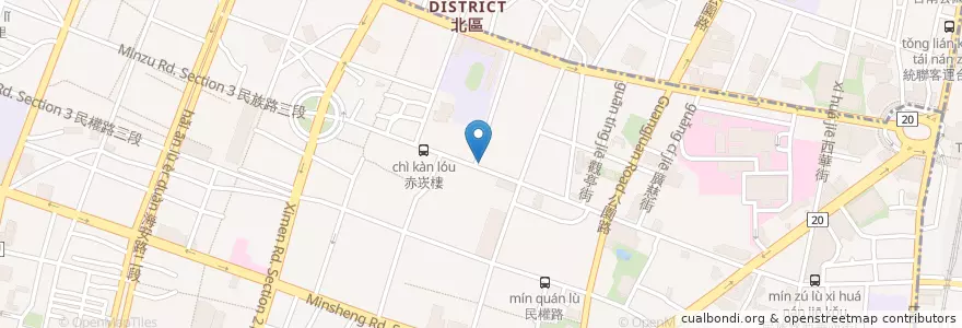 Mapa de ubicacion de (周)冰鎮滷味專賣店 en 臺灣, 臺南市, 中西區.