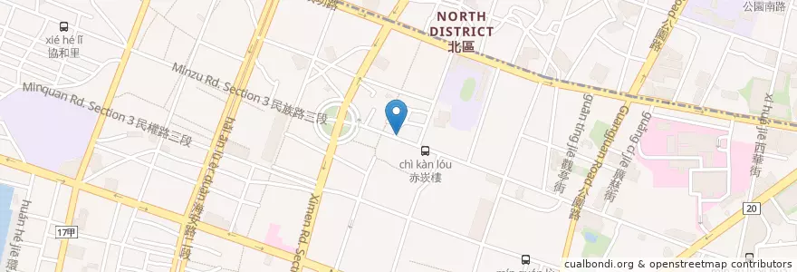 Mapa de ubicacion de 石舂臼擔子麵 en Taiwan, 臺南市, 中西區.