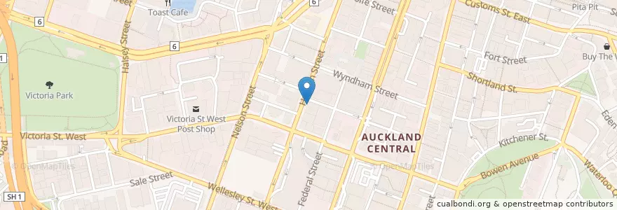Mapa de ubicacion de Pizza Hut en Nieuw-Zeeland, Auckland, Waitematā.