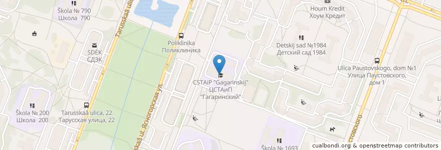 Mapa de ubicacion de ЦСТАиП "Гагаринский" en Rusland, Centraal Federaal District, Moskou, Юго-Западный Административный Округ, Район Ясенево.