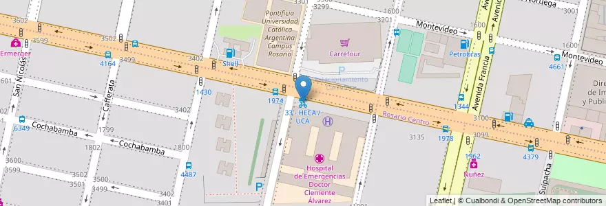 Mapa de ubicacion de 33 - HECA / UCA en Аргентина, Санта-Фе, Departamento Rosario, Municipio De Rosario, Росарио.
