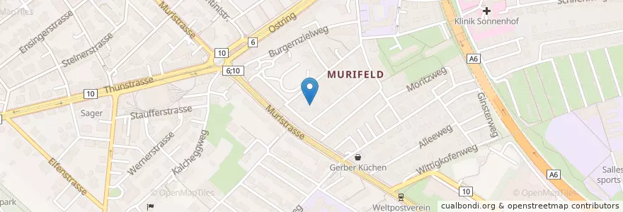 Mapa de ubicacion de Kita Murifeld Mindstrasse en Schweiz/Suisse/Svizzera/Svizra, Bern/Berne, Verwaltungsregion Bern-Mittelland, Verwaltungskreis Bern-Mittelland, Bern.