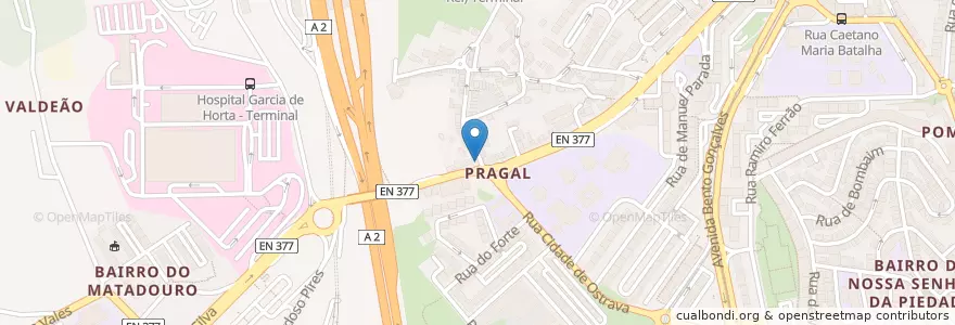 Mapa de ubicacion de O Grão de Café en Portekiz, Área Metropolitana De Lisboa, Setúbal, Península De Setúbal, Almada, Almada, Cova Da Piedade, Pragal E Cacilhas.