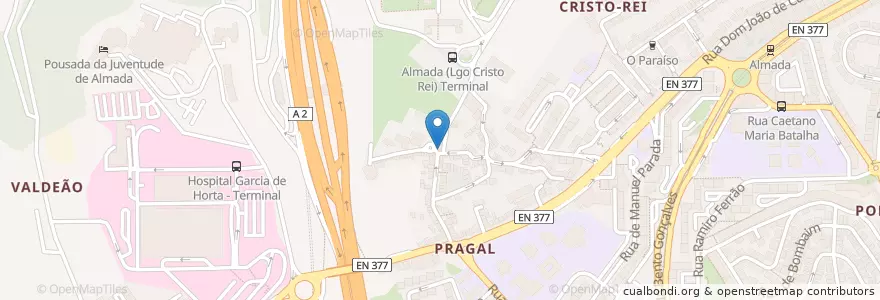 Mapa de ubicacion de A Rampa do Pragal en Portugal, Área Metropolitana De Lisboa, Setúbal, Península De Setúbal, Almada, Almada, Cova Da Piedade, Pragal E Cacilhas.