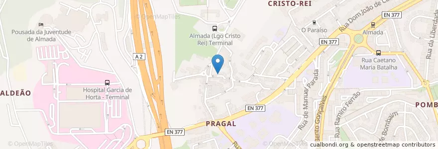 Mapa de ubicacion de O Forno de Cima en Portogallo, Área Metropolitana De Lisboa, Setúbal, Península De Setúbal, Almada, Almada, Cova Da Piedade, Pragal E Cacilhas.