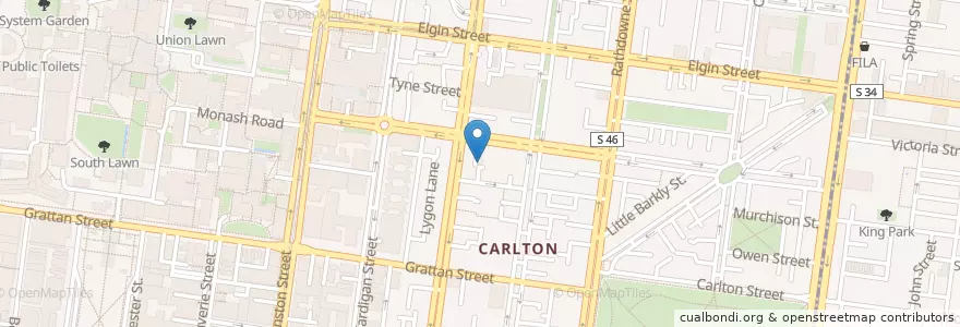 Mapa de ubicacion de La Mama Theatre en Австралия, Виктория, City Of Melbourne.