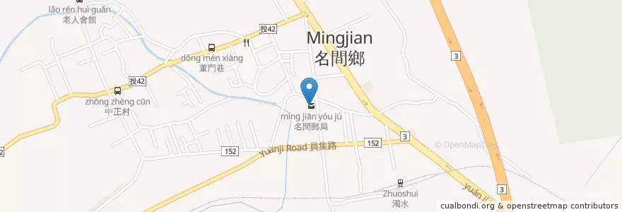Mapa de ubicacion de 名間郵局 en Taiwan, Taiwan Province, Nantou County, Mingjian Township.