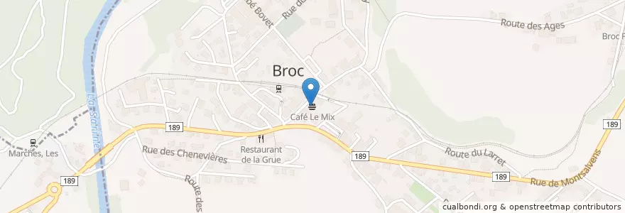 Mapa de ubicacion de Café Le Mix en Suiza, Friburgo, District De La Gruyère, Broc.