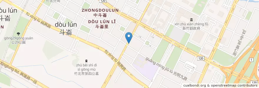 Mapa de ubicacion de 老四川 en Taiwan, 臺灣省, 新竹縣, 竹北市.