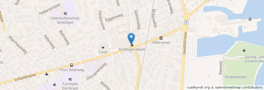 Mapa de ubicacion de Strättligen-Markt en スイス, ベルン, Verwaltungsregion Oberland, Verwaltungskreis Thun, Thun.