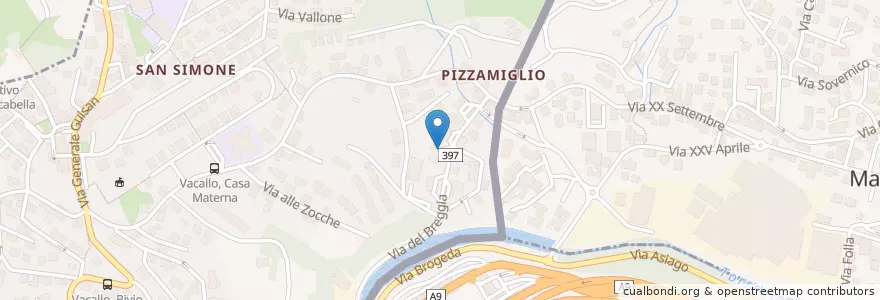 Mapa de ubicacion de Piccadilly en Suíça, Tessino, Distretto Di Mendrisio, Vacallo.