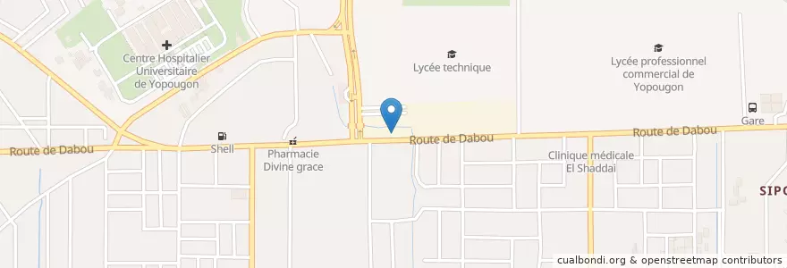 Mapa de ubicacion de Station Service Total Yopougon CHU en Côte D'Ivoire, Abidjan, Yopougon.