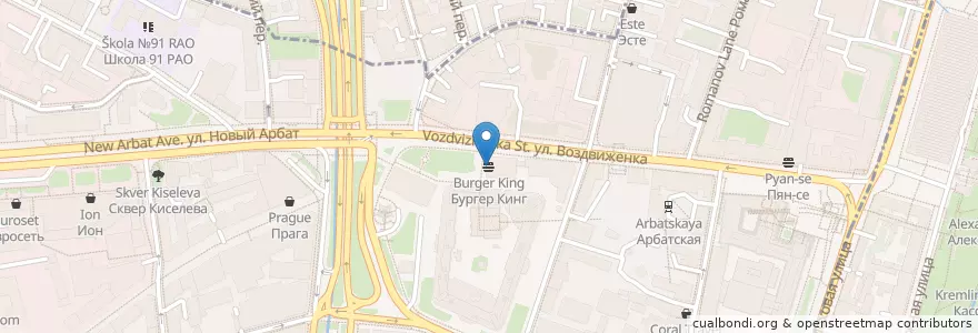 Mapa de ubicacion de Бургер Кинг en Rusland, Centraal Federaal District, Moskou, Центральный Административный Округ, Район Арбат.