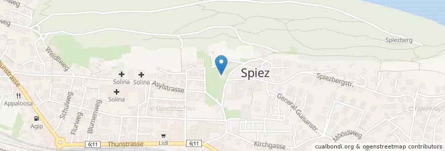 Mapa de ubicacion de Bibliothek Spiez en Switzerland, Bern/Berne, Verwaltungsregion Oberland, Verwaltungskreis Frutigen-Niedersimmental, Spiez.