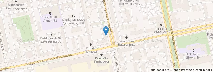 Mapa de ubicacion de Сушишоп en Russie, District Fédéral De L'Oural, Oblast De Sverdlovsk, Городской Округ Екатеринбург.