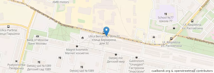 Mapa de ubicacion de Улица Берзарина, дом 32 en Rússia, Distrito Federal Central, Москва, Северо-Западный Административный Округ, Район Хорошёво-Мнёвники.