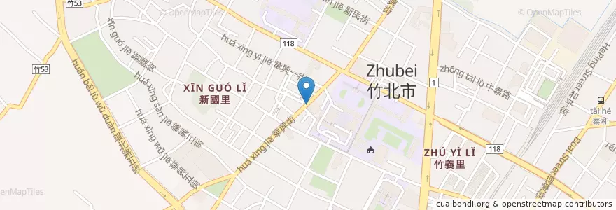 Mapa de ubicacion de 汽車停車場出入口 en تایوان, 臺灣省, 新竹縣, 竹北市.