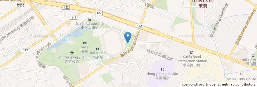 Mapa de ubicacion de 體育場前地下停車場 en 臺灣, 臺灣省, 新竹市, 東區.