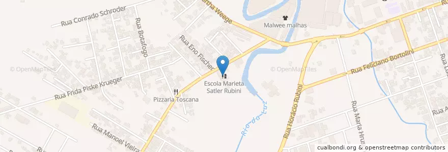Mapa de ubicacion de Escola Marieta Satler Rubini en 巴西, 南部, 圣卡塔琳娜, Região Geográfica Intermediária De Joinville, Microrregião De Joinville, Jaraguá Do Sul.
