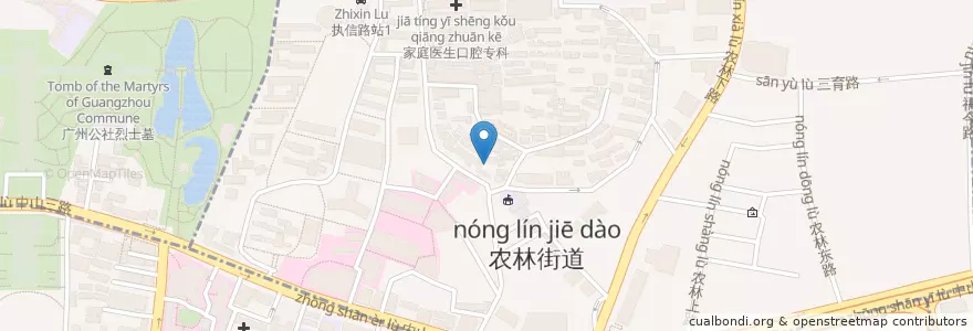 Mapa de ubicacion de 中山大学幼儿园 en 中国, 广东省, 广州市, 越秀区, 农林街道.