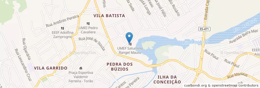 Mapa de ubicacion de UMEF Saturnino Rangel Mauro en Brasil, Região Sudeste, Espírito Santo, Região Geográfica Intermediária De Vitória, Região Metropolitana Da Grande Vitória, Vila Velha, Microrregião Vitória.