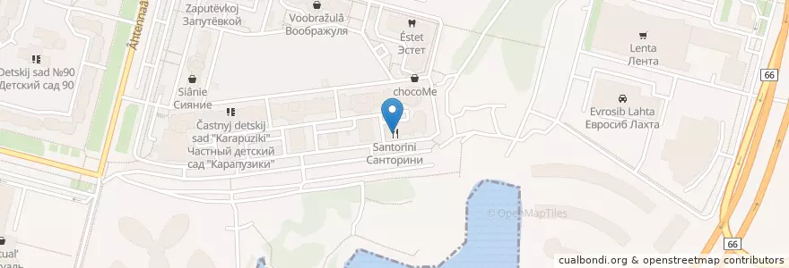 Mapa de ubicacion de Санторини en Rusland, Северо-Западный Федеральный Округ, Oblast Leningrad, Sint-Petersburg, Приморский Район, Округ № 65.
