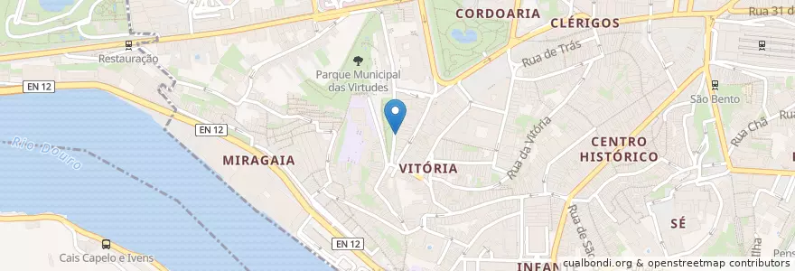 Mapa de ubicacion de Virtudes en Portugal, Nord, Área Metropolitana Do Porto, Porto, Porto, Cedofeita, Santo Ildefonso, Sé, Miragaia, São Nicolau E Vitória.