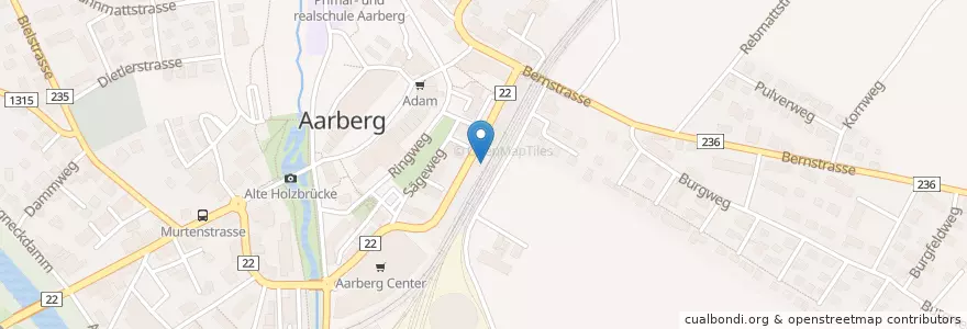 Mapa de ubicacion de Aarberg Bahnhof en Suíça, Berna, Verwaltungsregion Seeland, Verwaltungskreis Seeland, Aarberg.
