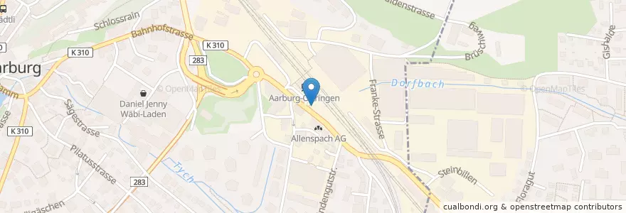 Mapa de ubicacion de Aarburg Bahnhof en Schweiz/Suisse/Svizzera/Svizra, Aargau, Bezirk Zofingen, Aarburg.