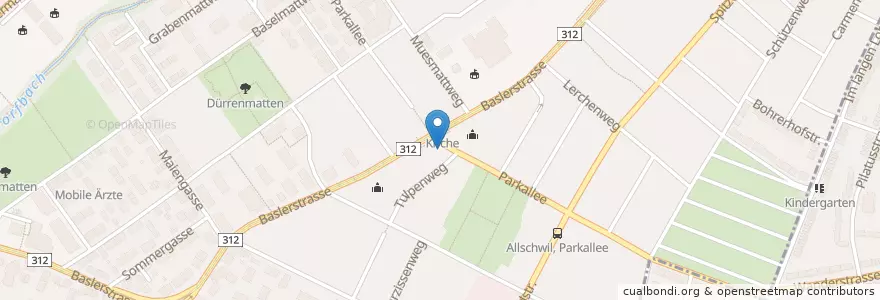 Mapa de ubicacion de Allschwil Kirche / Ref. Kirche en Svizzera, Basilea Campagna, Bezirk Arlesheim, Allschwil.