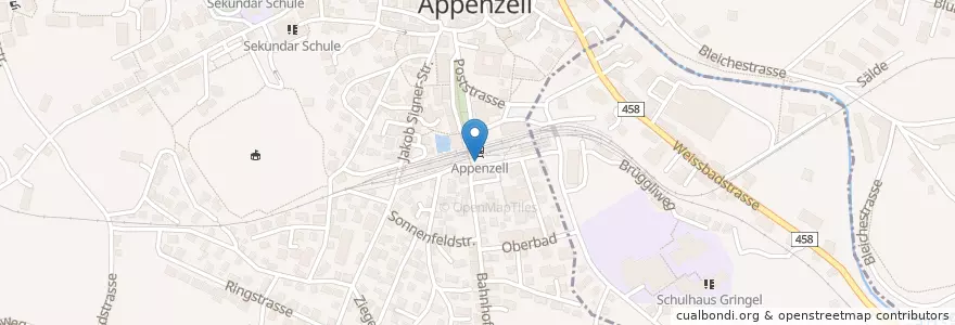 Mapa de ubicacion de Appenzell Bahnhof en Switzerland, Appenzell Innerrhoden, Sankt Gallen.