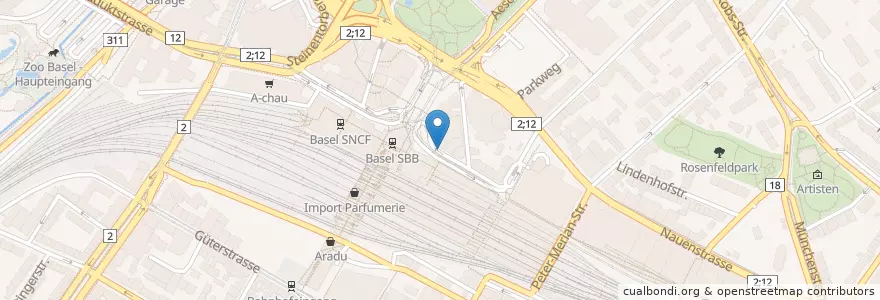 Mapa de ubicacion de Basel Bahnhof SBB / Central Bahnparking en سويسرا, مدينة بازل, Basel.