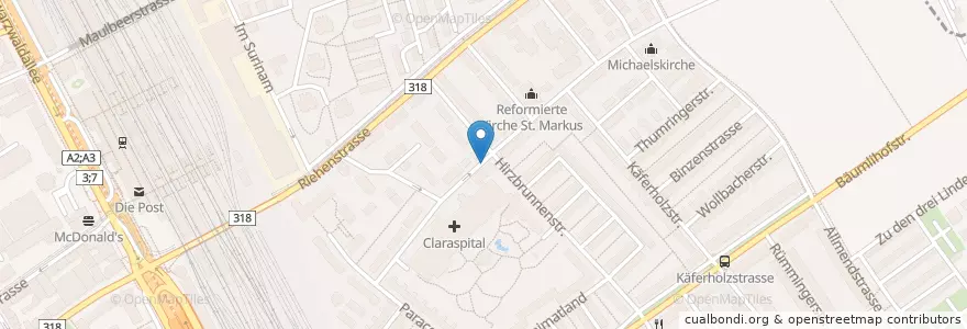 Mapa de ubicacion de Basel St. Claraspital en Suiza, Basilea-Ciudad, Basilea.
