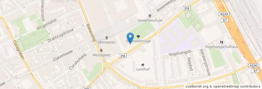 Mapa de ubicacion de Basel Messe en Schweiz/Suisse/Svizzera/Svizra, Basel-Stadt, Basel.