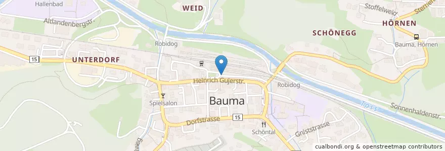 Mapa de ubicacion de Bauma Bahnhof en سوئیس, زوریخ, Bezirk Pfäffikon, Bauma.