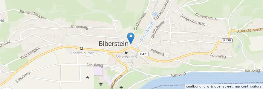 Mapa de ubicacion de Biberstein Oberer Dorfplatz en 스위스, Aargau, Bezirk Aarau, Biberstein.