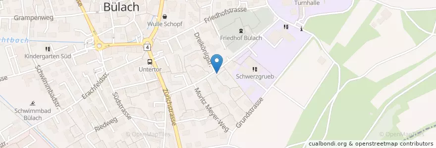 Mapa de ubicacion de Bülach Schwerzgruebstrasse en Schweiz/Suisse/Svizzera/Svizra, Zürich, Bezirk Bülach, Bülach.