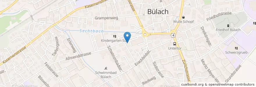 Mapa de ubicacion de Bülach Allmendstrasse en Switzerland, Zurich, Bezirk Bülach, Bülach.