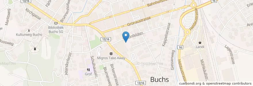 Mapa de ubicacion de Buchs (SG) Migros M-Park en Schweiz/Suisse/Svizzera/Svizra, Sankt Gallen, Wahlkreis Werdenberg, Buchs (Sg).
