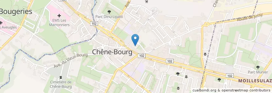 Mapa de ubicacion de Chêne-Bourg Salle communale en Schweiz/Suisse/Svizzera/Svizra, Genève, Genève, Thônex, Chêne-Bourg.
